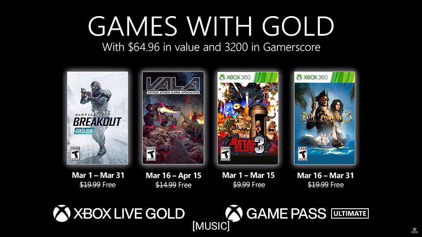 Games with Gold de março conta com Warface: Breakout e Metal Slug 3