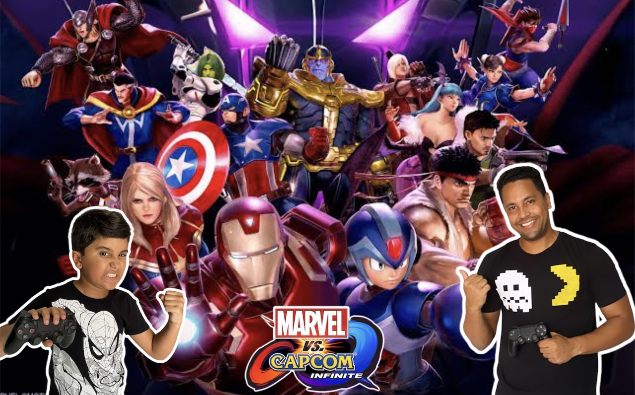 De que lado você está numa batalha do game Marvel vs Capcom Infinite?