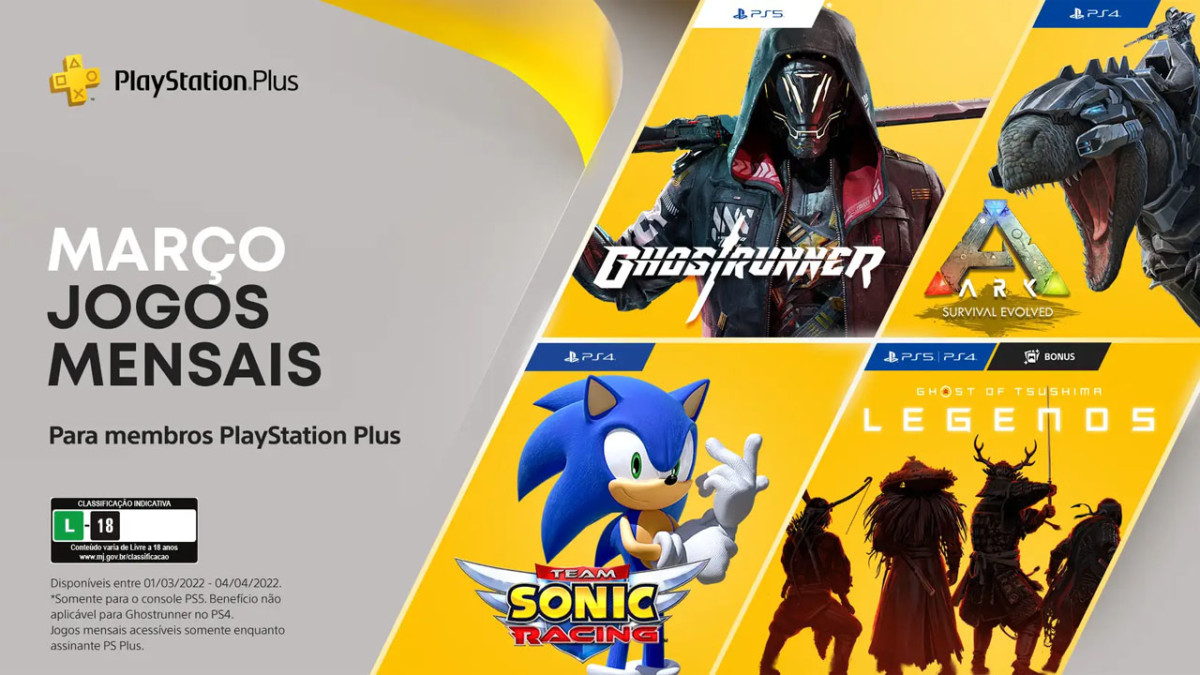 PS Plus de março traz Sonic Team Racing, Ghost of Tsushima: Legends e mais